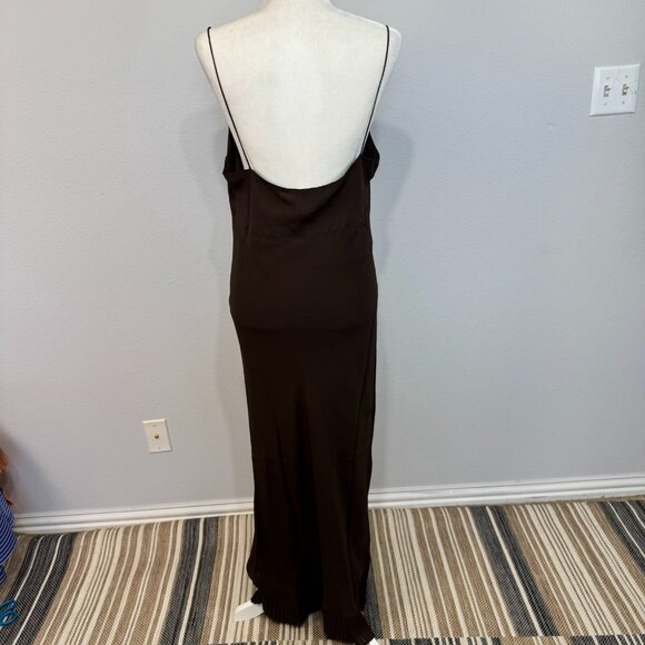 Reformation Suki Slip Midi Dress Pleated Ruffle Hem Sleeveless Brown Lined US 12 - Picture 4 of 11